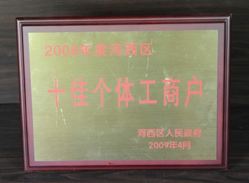 2008年度河西区 十佳个体工商户奖牌